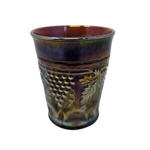 Antique Northwood Amethyst Carnival Glass Tumbler Grape and Cable Pattern